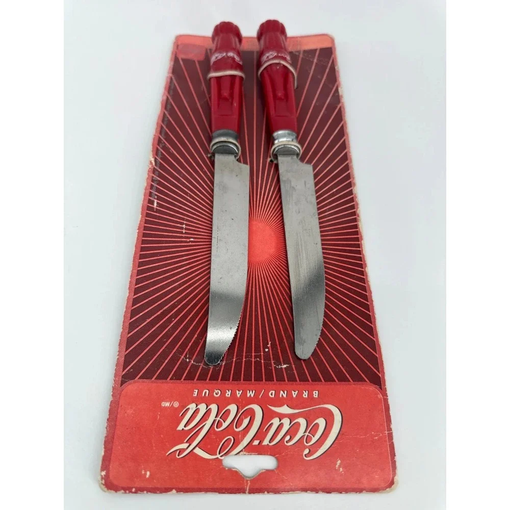 Coca-Cola Bottle Handle Spreaders Knives Set Gibson Red Plastic Vintage